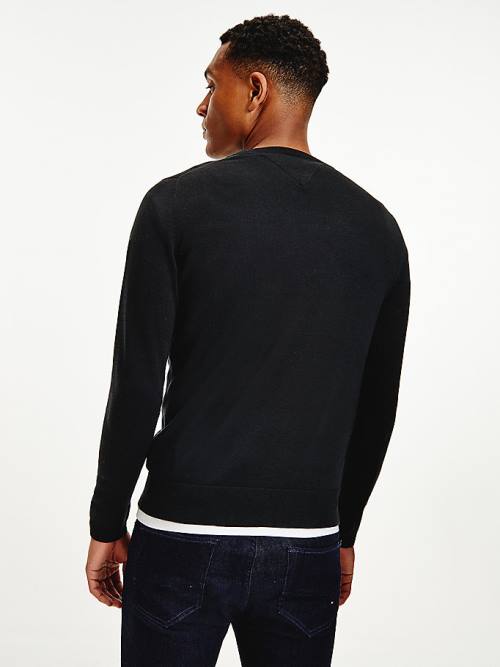 Tommy Hilfiger Regular Fit Crew Neck Jumper Pulóverek Férfi Fekete | TH785NIZ