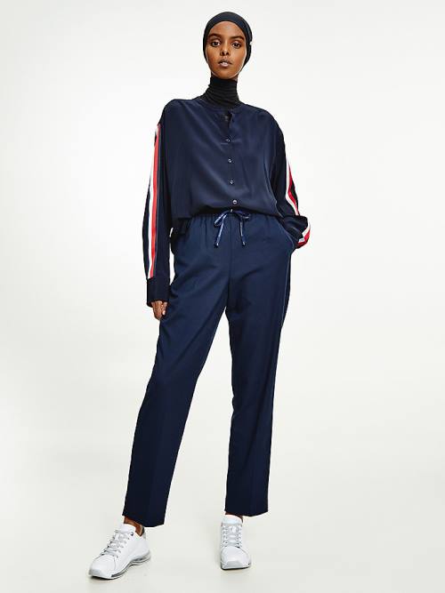 Tommy Hilfiger Relaxed Fit Crepe Blúz Női Kék | TH639MOU