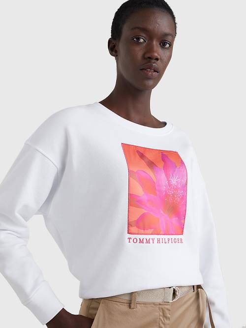 Tommy Hilfiger Relaxed Fit Floral Pulóver Női Fehér | TH126URC