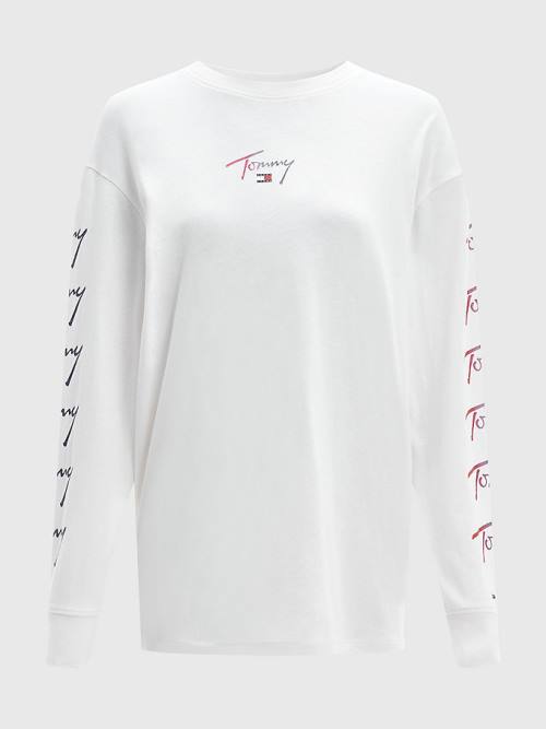 Tommy Hilfiger Relaxed Fit Long Sleeve Ombre Póló Női Fehér | TH137PET