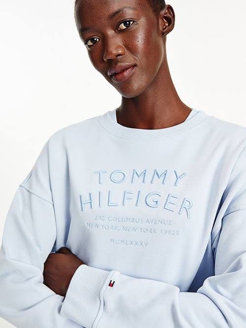 Tommy Hilfiger Relaxed Fit Text Embroidery Pulóver Női Kék | TH470BZT