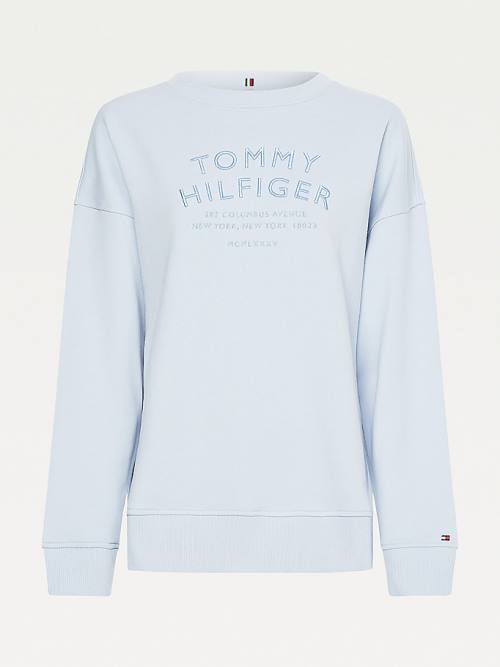 Tommy Hilfiger Relaxed Fit Text Embroidery Pulóver Női Kék | TH470BZT