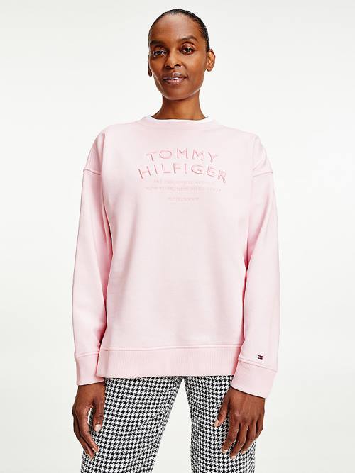 Tommy Hilfiger Relaxed Fit Text Embroidery Pulóver Női Rózsaszín | TH537QVO