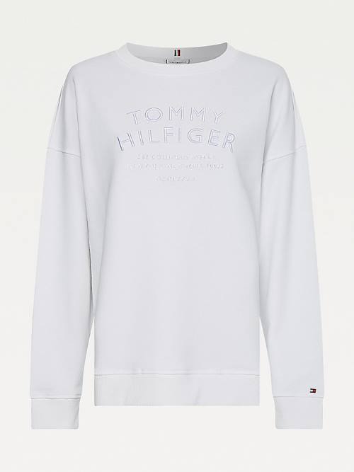 Tommy Hilfiger Relaxed Fit Text Embroidery Pulóver Női Fehér | TH689UNM