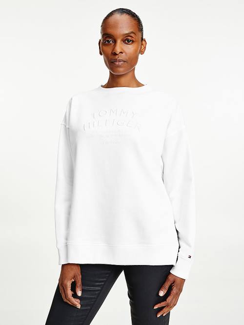 Tommy Hilfiger Relaxed Fit Text Embroidery Pulóver Női Fehér | TH689UNM