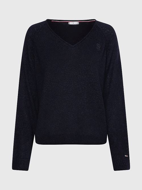 Tommy Hilfiger Relaxed Fit V-Neck Jumper Pulóverek Női Fekete | TH649XOV