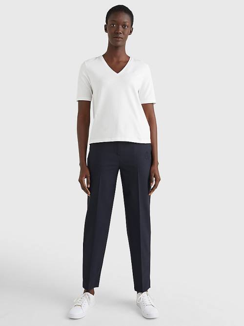 Tommy Hilfiger Relaxed Fit V-Neck Monogram Póló Női Fehér | TH864PAN