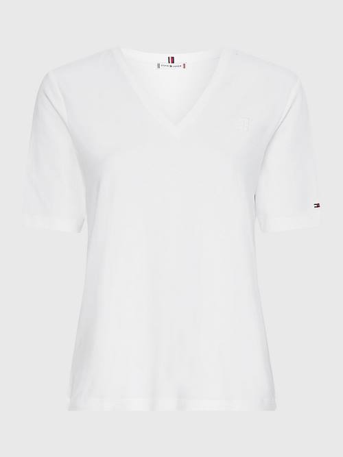 Tommy Hilfiger Relaxed Fit V-Neck Monogram Póló Női Fehér | TH864PAN