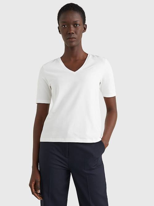 Tommy Hilfiger Relaxed Fit V-Neck Monogram Póló Női Fehér | TH864PAN