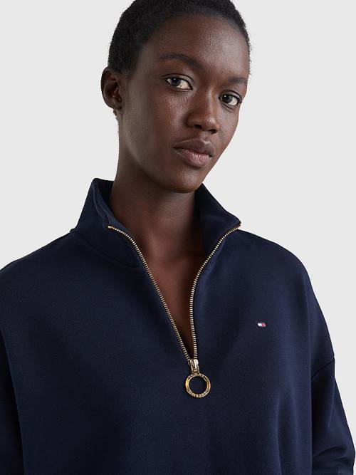 Tommy Hilfiger Relaxed Half Zip Pulóver Női Kék | TH401TCB