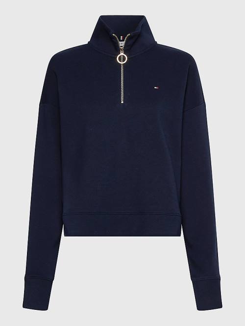 Tommy Hilfiger Relaxed Half Zip Pulóver Női Kék | TH401TCB