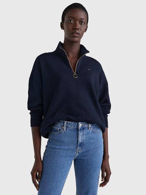 Tommy Hilfiger Relaxed Half Zip Pulóver Női Kék | TH401TCB