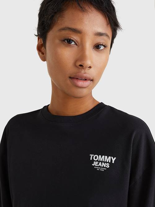 Tommy Hilfiger Relaxed Logo Tape Long Sleeve Póló Női Fekete | TH815RXH