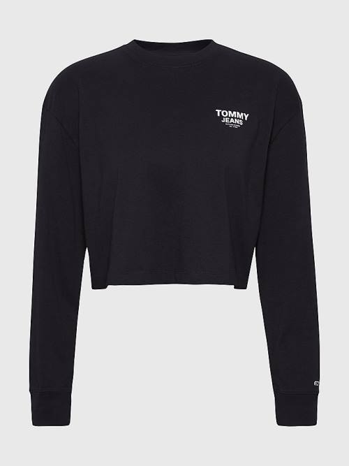 Tommy Hilfiger Relaxed Logo Tape Long Sleeve Póló Női Fekete | TH815RXH