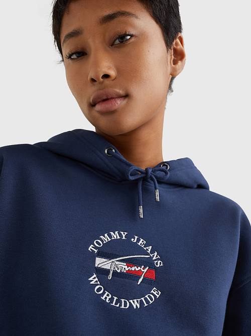 Tommy Hilfiger Relaxed Timeless Signature Logo Kapucnis Pulóver Női Kék | TH473ASI