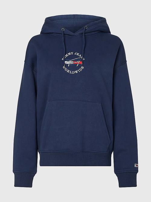 Tommy Hilfiger Relaxed Timeless Signature Logo Kapucnis Pulóver Női Kék | TH473ASI