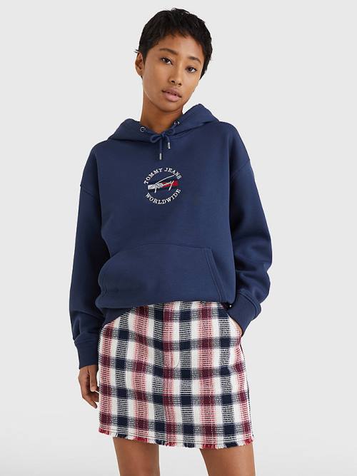 Tommy Hilfiger Relaxed Timeless Signature Logo Kapucnis Pulóver Női Kék | TH473ASI