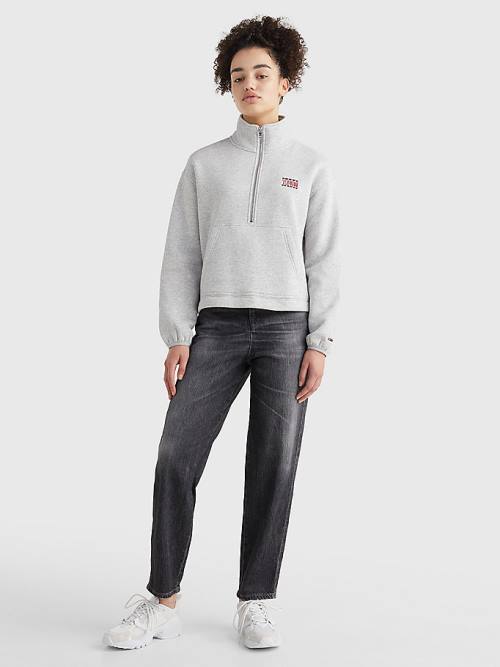 Tommy Hilfiger Relaxed Timeless Tommy Logo Half-Zip Sweatshirt Kapucnis Pulóver Női Szürke | TH270FIB