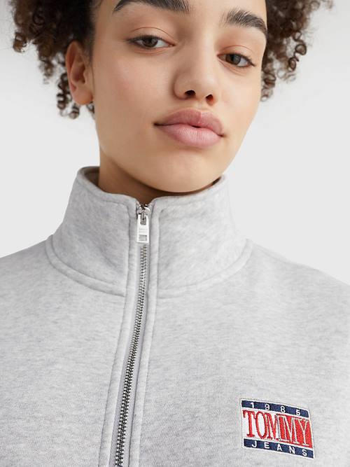 Tommy Hilfiger Relaxed Timeless Tommy Logo Half-Zip Sweatshirt Kapucnis Pulóver Női Szürke | TH270FIB