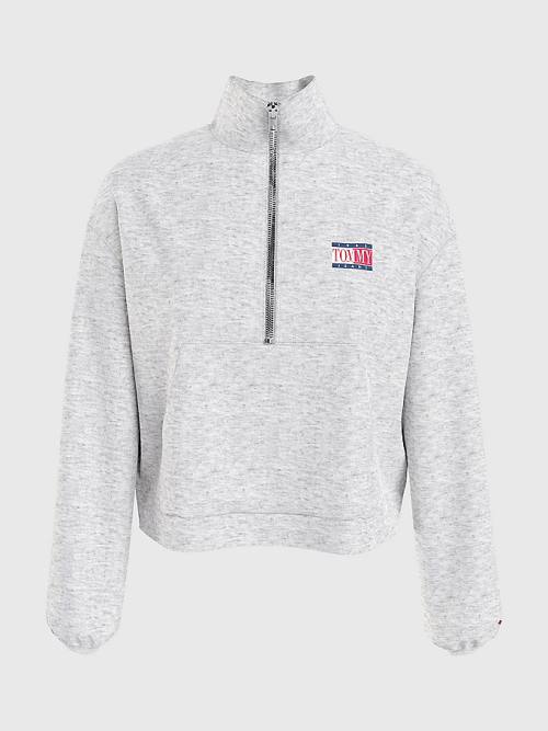 Tommy Hilfiger Relaxed Timeless Tommy Logo Half-Zip Sweatshirt Kapucnis Pulóver Női Szürke | TH270FIB