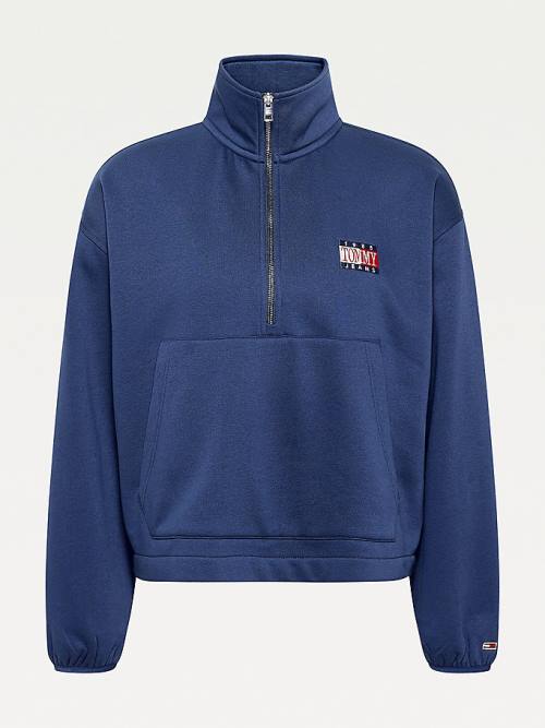 Tommy Hilfiger Relaxed Timeless Tommy Logo Half-Zip Sweatshirt Kapucnis Pulóver Női Kék | TH462DVT