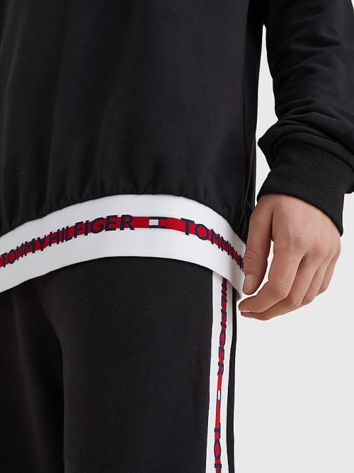 Tommy Hilfiger Repeat Logo Pálya Sweatshirt Pizsama Férfi Fekete | TH154DZP