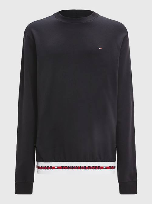 Tommy Hilfiger Repeat Logo Pálya Sweatshirt Pizsama Férfi Fekete | TH154DZP