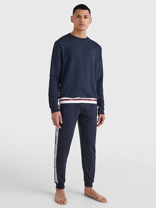 Tommy Hilfiger Repeat Logo Pálya Sweatshirt Pizsama Férfi Kék | TH865YHV