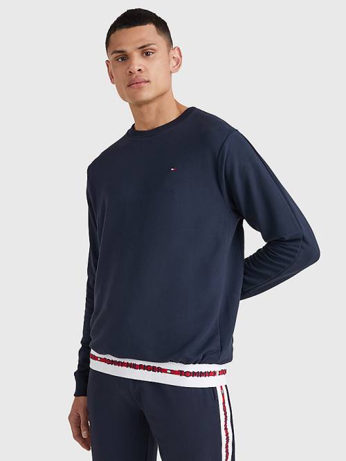 Tommy Hilfiger Repeat Logo Pálya Sweatshirt Pizsama Férfi Kék | TH865YHV