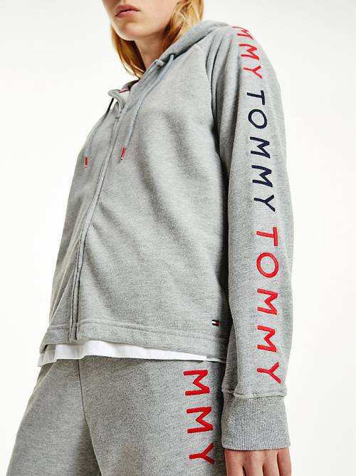 Tommy Hilfiger Repeat Logo Zip-Thru Kapucnis Pulóver Női Szürke | TH174WNC