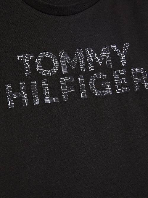 Tommy Hilfiger Reptile Print Logo Recycled Póló Lány Fekete | TH392CYP