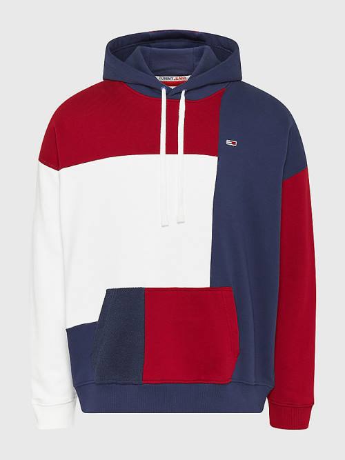 Tommy Hilfiger Reversible Colour-Blocked Kapucnis Pulóver Férfi Kék | TH768XRW