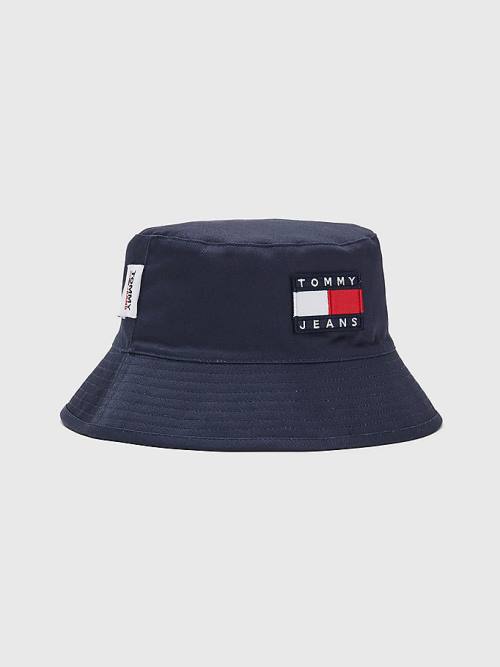 Tommy Hilfiger Reversible Logo Bucket Kalap Férfi Kék | TH783LRQ