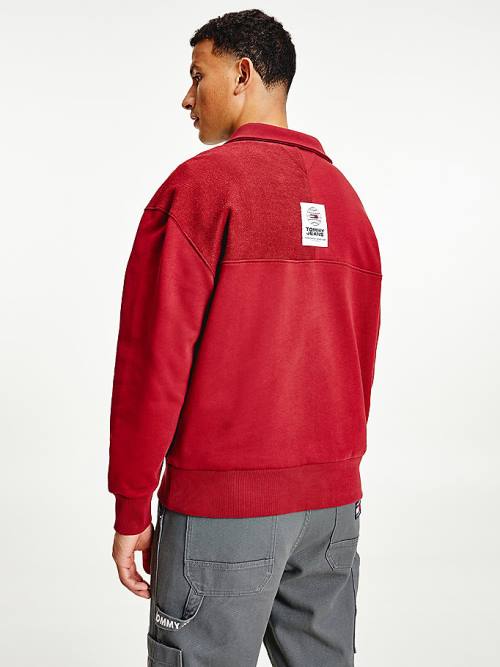 Tommy Hilfiger Reversible Relaxed Fit Half-Zip Pulóver Férfi Piros | TH264UFB