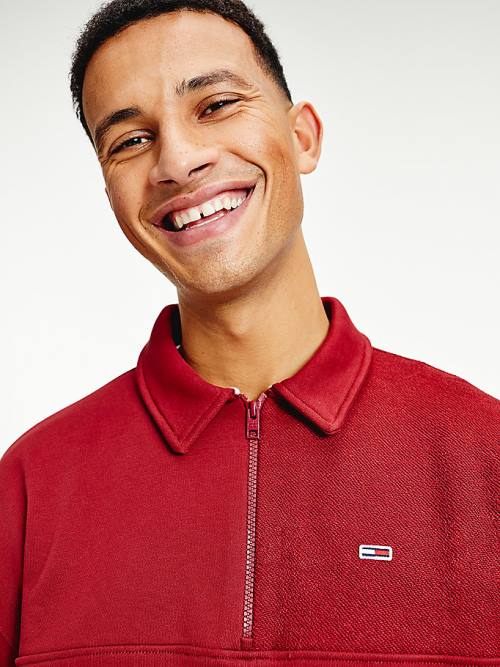 Tommy Hilfiger Reversible Relaxed Fit Half-Zip Pulóver Férfi Piros | TH264UFB