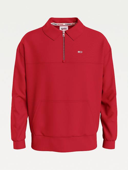 Tommy Hilfiger Reversible Relaxed Fit Half-Zip Pulóver Férfi Piros | TH264UFB