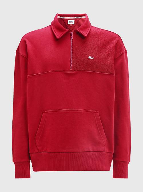 Tommy Hilfiger Reversible Relaxed Fit Half-Zip Pulóver Férfi Piros | TH264UFB