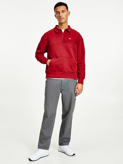 Tommy Hilfiger Reversible Relaxed Fit Half-Zip Pulóver Férfi Piros | TH264UFB