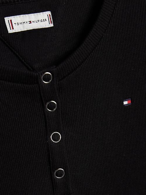 Tommy Hilfiger Rib Knit Henley Long Sleeve Póló Lány Fekete | TH764YAN