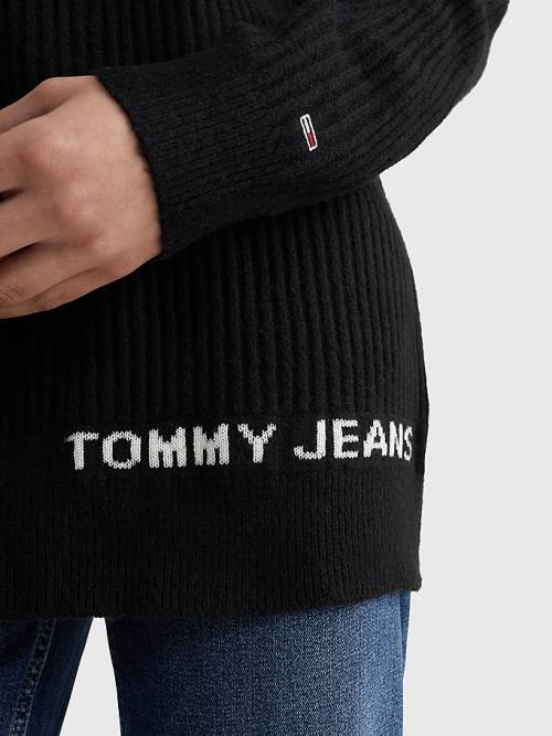 Tommy Hilfiger Rib-Knit Logo Embroidery Jumper Pulóverek Női Fekete | TH643FZI