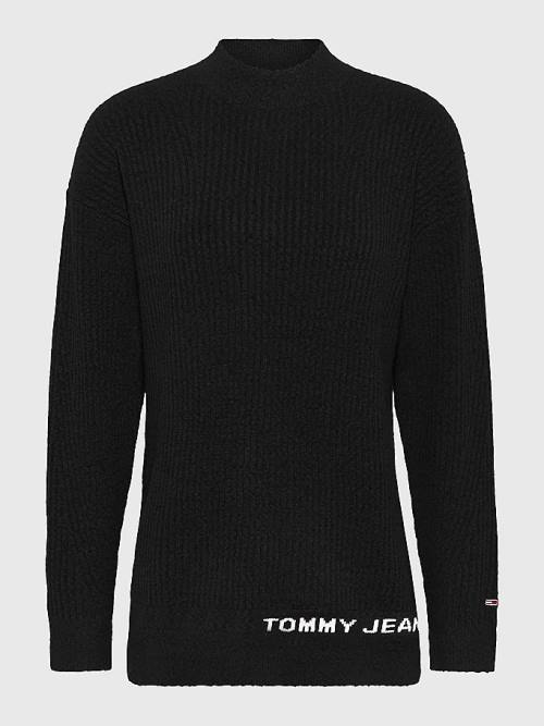 Tommy Hilfiger Rib-Knit Logo Embroidery Jumper Pulóverek Női Fekete | TH643FZI