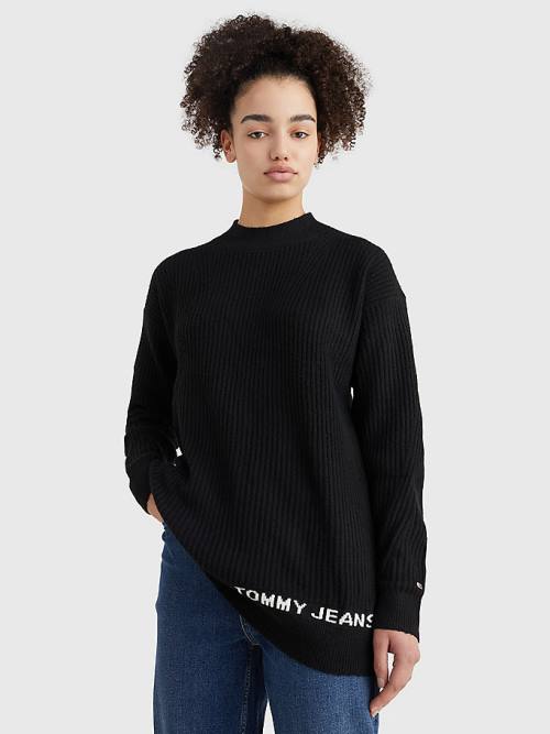 Tommy Hilfiger Rib-Knit Logo Embroidery Jumper Pulóverek Női Fekete | TH643FZI