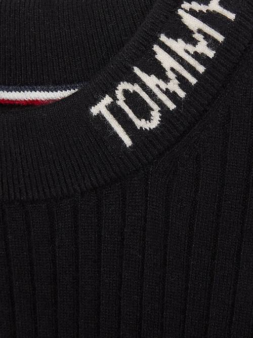 Tommy Hilfiger Rib-Knit Midi Jumper Ruha Lány Fekete | TH507TBI