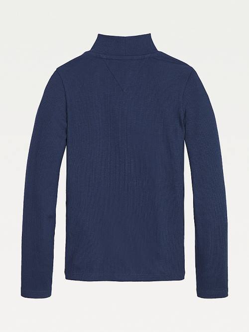 Tommy Hilfiger Rib Knit Mock Neck Jumper Póló Lány Kék | TH416UNK