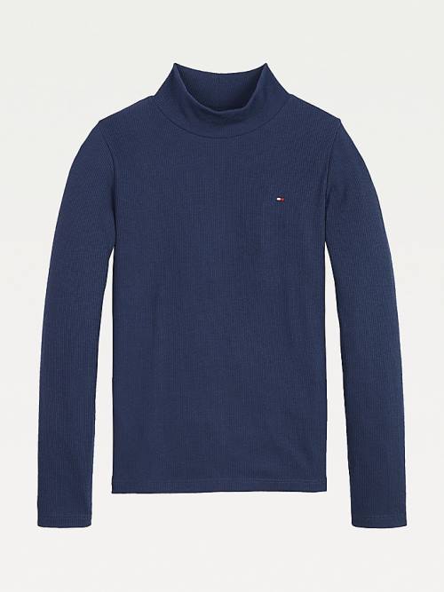 Tommy Hilfiger Rib Knit Mock Neck Jumper Póló Lány Kék | TH416UNK