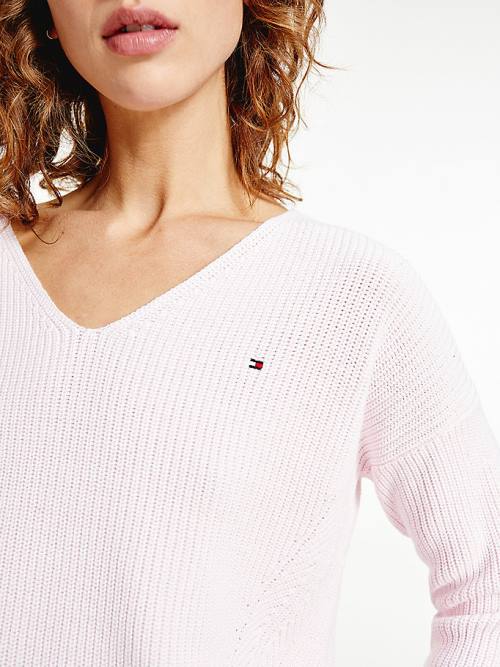 Tommy Hilfiger Rib-Knit Organic Pamut Relaxed Fit Jumper Pulóverek Női Rózsaszín | TH928JAE