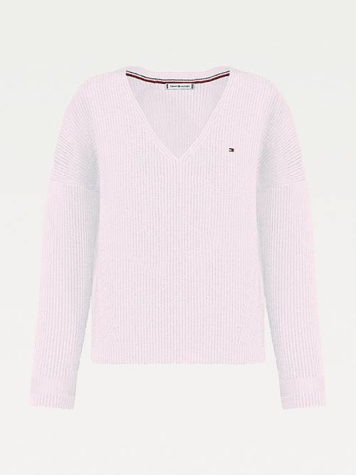 Tommy Hilfiger Rib-Knit Organic Pamut Relaxed Fit Jumper Pulóverek Női Rózsaszín | TH928JAE