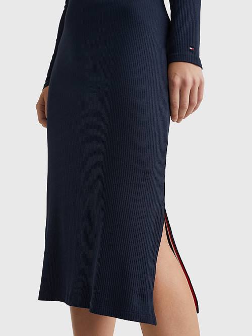 Tommy Hilfiger Rib Square Neck Slim Midi Ruha Női Kék | TH674EQX