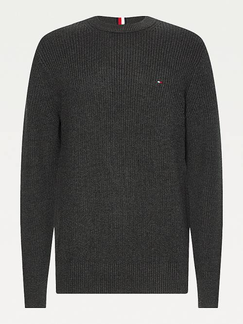 Tommy Hilfiger Ribbed Crew Neck Relaxed Fit Jumper Pulóverek Férfi Szürke | TH018EJF