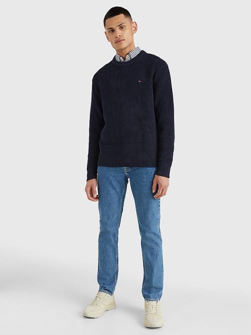 Tommy Hilfiger Ribbed Crew Neck Relaxed Fit Jumper Pulóverek Férfi Kék | TH780NOD